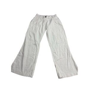 Studio F Womens White Wide-Leg Pants Size 6 Rayon & Linen Blend Elastic Waist
